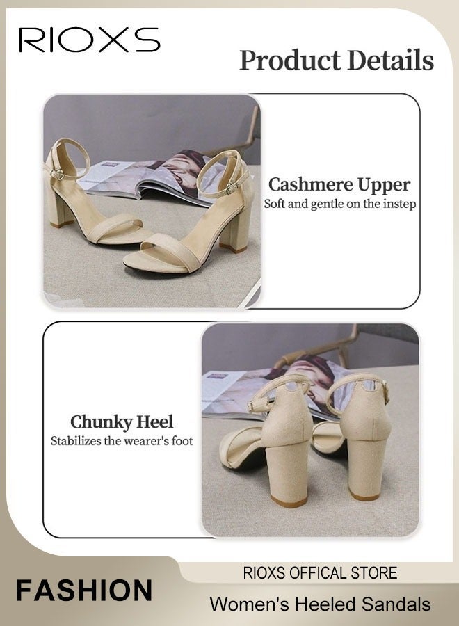 RIOXS Women's Chunky Heel Sandals, 3.77" Heeled Sandals for Women Open-toe Ankle Strap Block High Heels Sandals, Ladies Fashion Casual High Pumps, Anti-slip Strappy Buckle Sandals, Stylish Heeled Sandals for Parties, Weddings, Proms, Dating, Daily Wear, Classic Beige Footwer Women's Comfort - Image 4